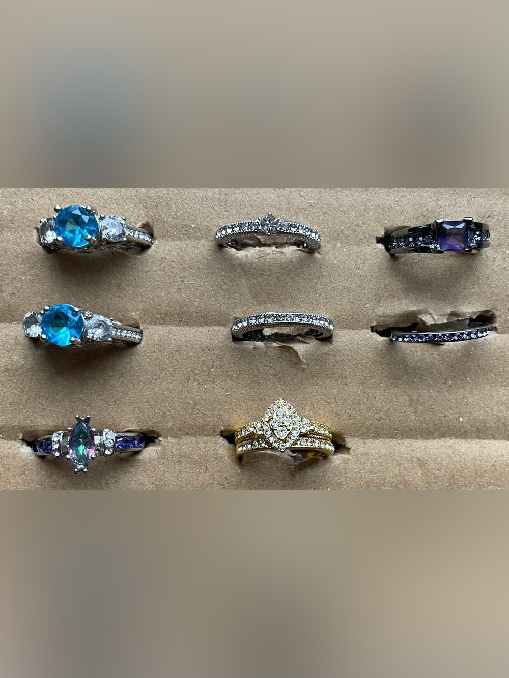 Women's Ring Lot 9 Pc Size 8 Costume Bridal Engagement Sets Blue Purple Gold